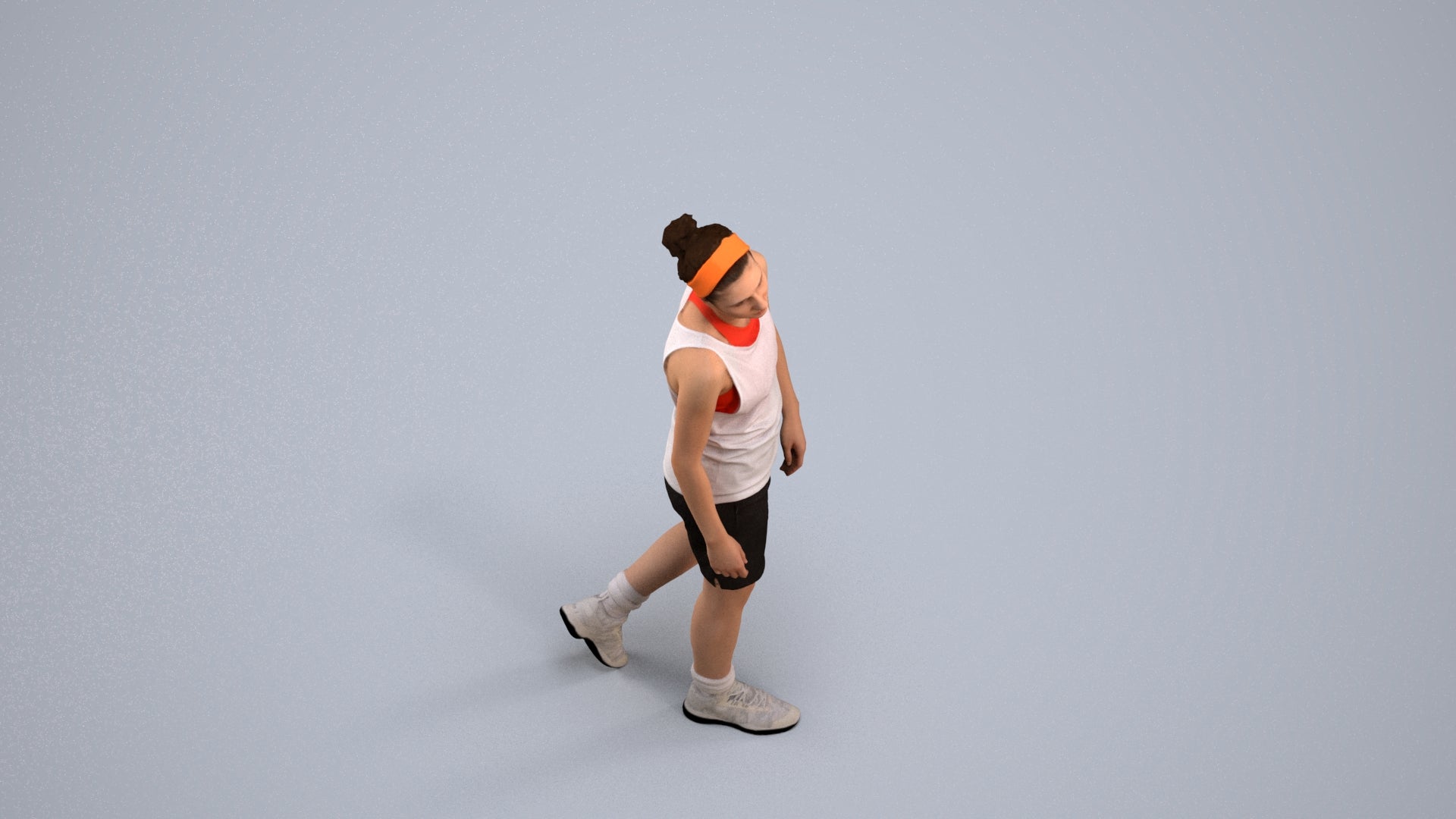 realistic 3D human woman sport, archviz people FBX OBJ for Blender, back view render