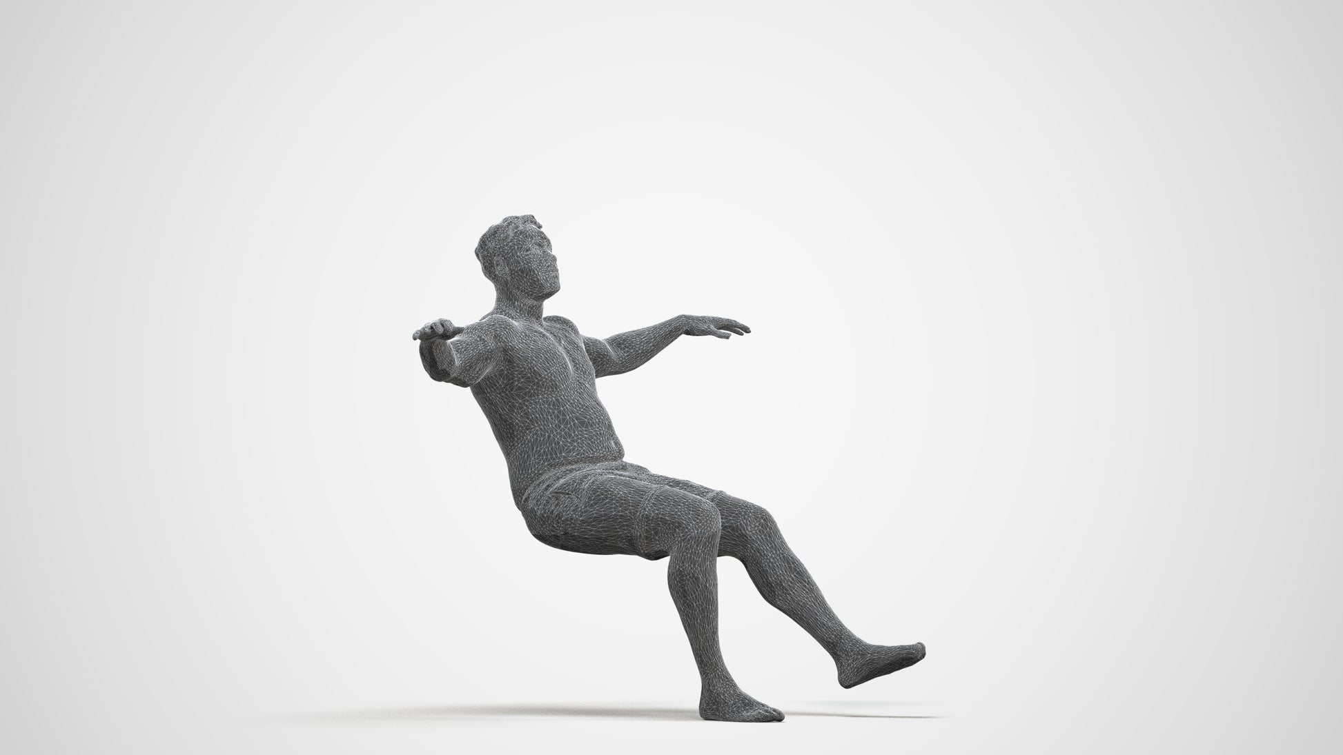 3D human model man pool, photogrammetry scanned person for archviz, three-quarter front view render