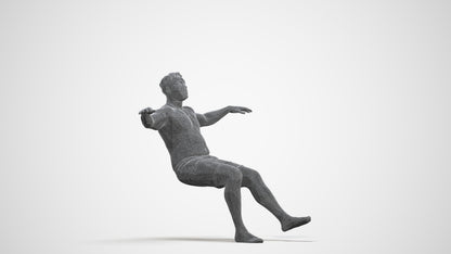 3D human model man pool, photogrammetry scanned person for archviz, three-quarter front view render