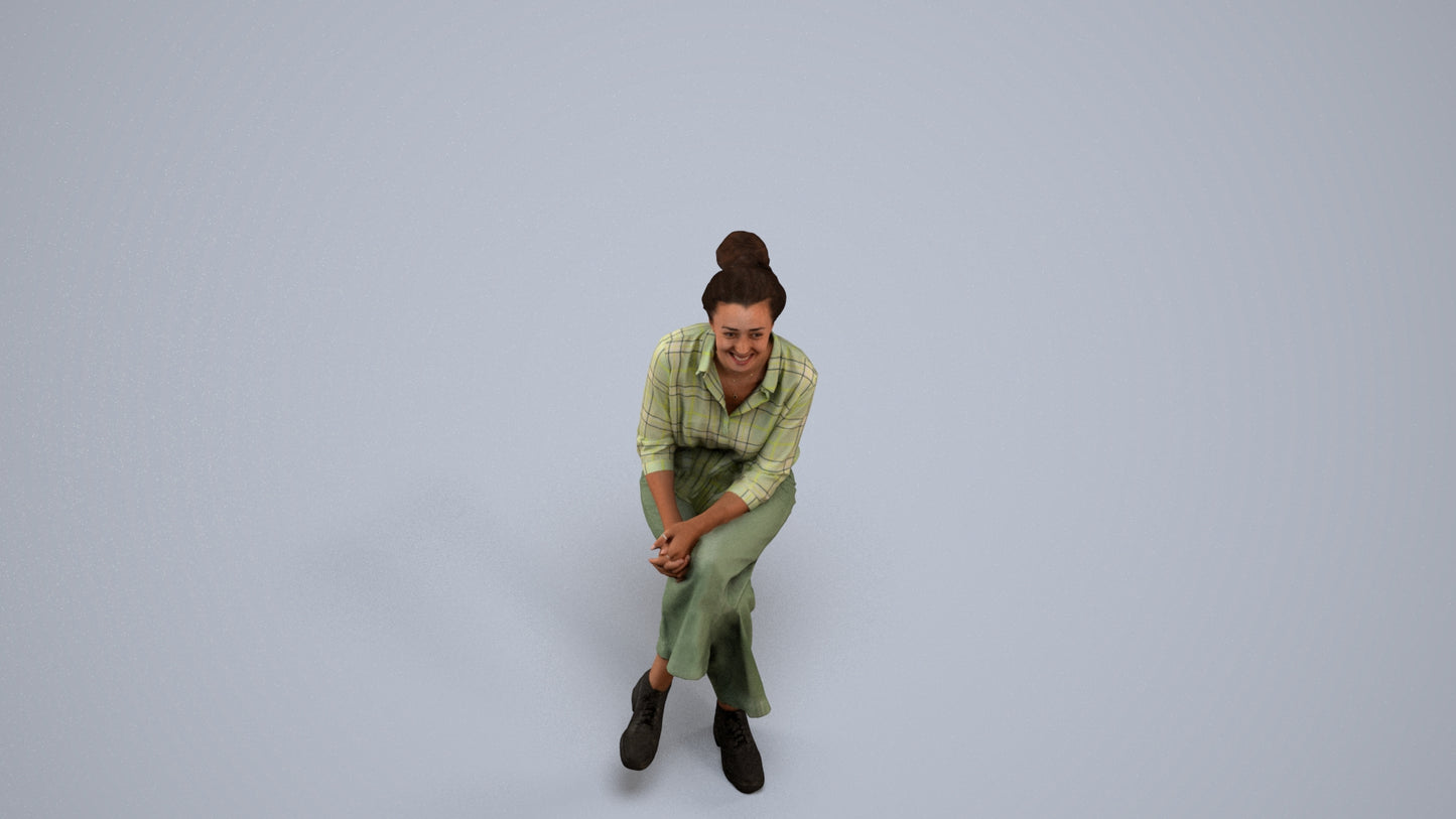 photogrammetry 3D woman casual sitting, realistic human model archviz FBX, back view render