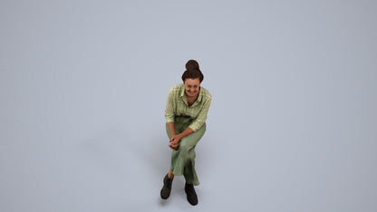 photogrammetry 3D woman casual sitting, realistic human model archviz FBX, back view render