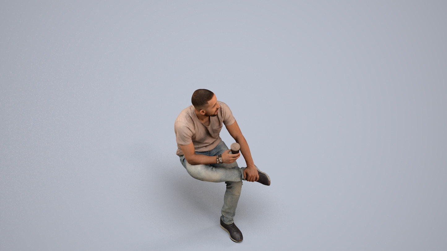 realistic 3D people man casual sitting, render-ready for V-Ray and Corona, FBX OBJ, back view render