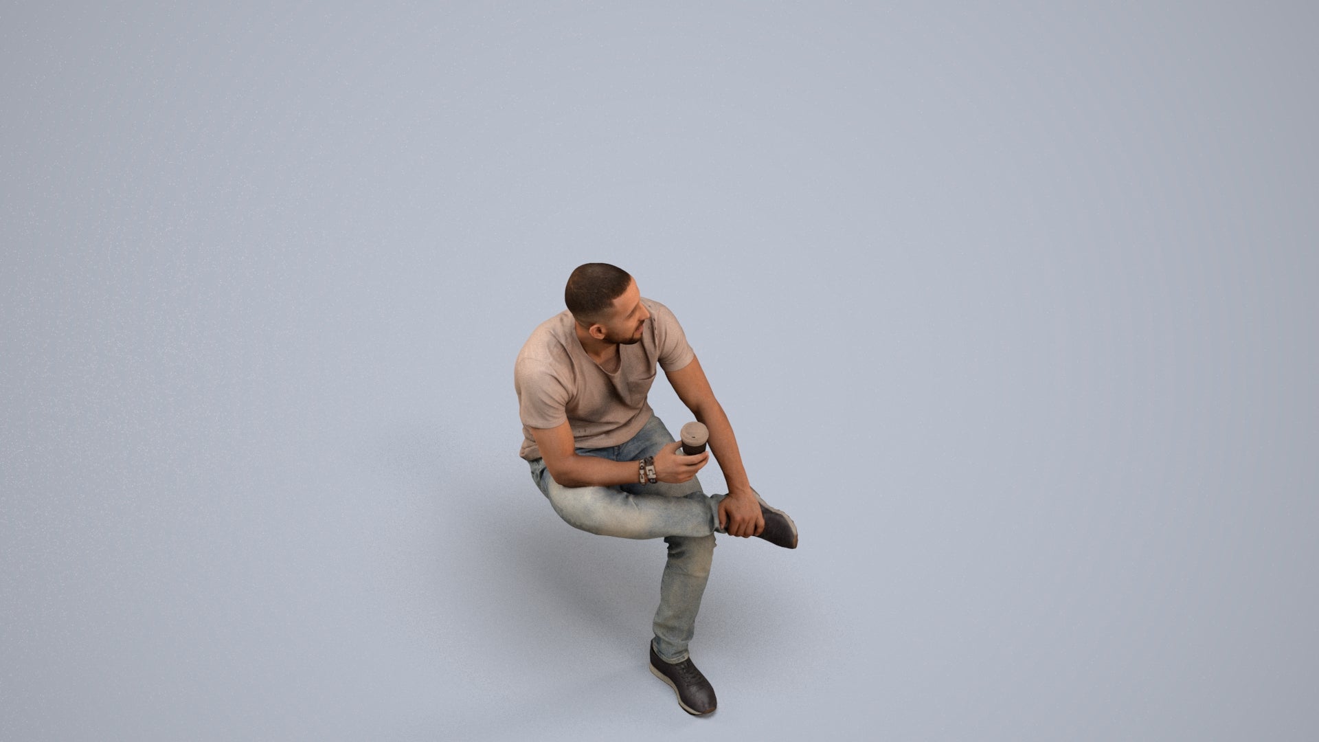 realistic 3D people man casual sitting, render-ready for V-Ray and Corona, FBX OBJ, back view render
