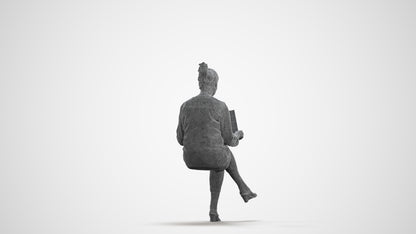 3D people model woman casual sitting, scanned human for 3ds Max rendering, wireframe front view
