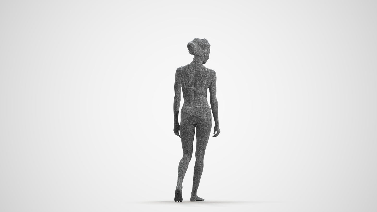 scanned 3D woman pool, photogrammetry people for Enscape and V-Ray, wireframe front view