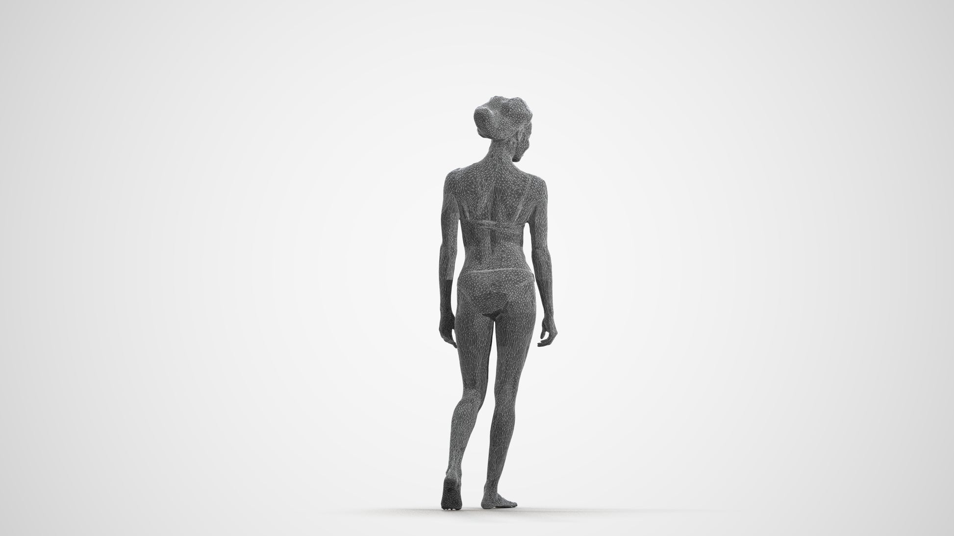 scanned 3D woman pool, photogrammetry people for Enscape and V-Ray, wireframe front view