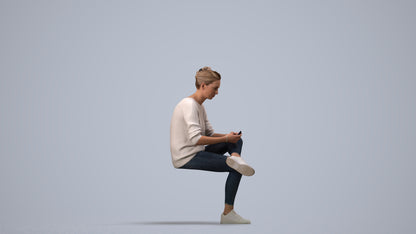 photogrammetry 3D woman casual sitting, realistic human model archviz FBX, side view render
