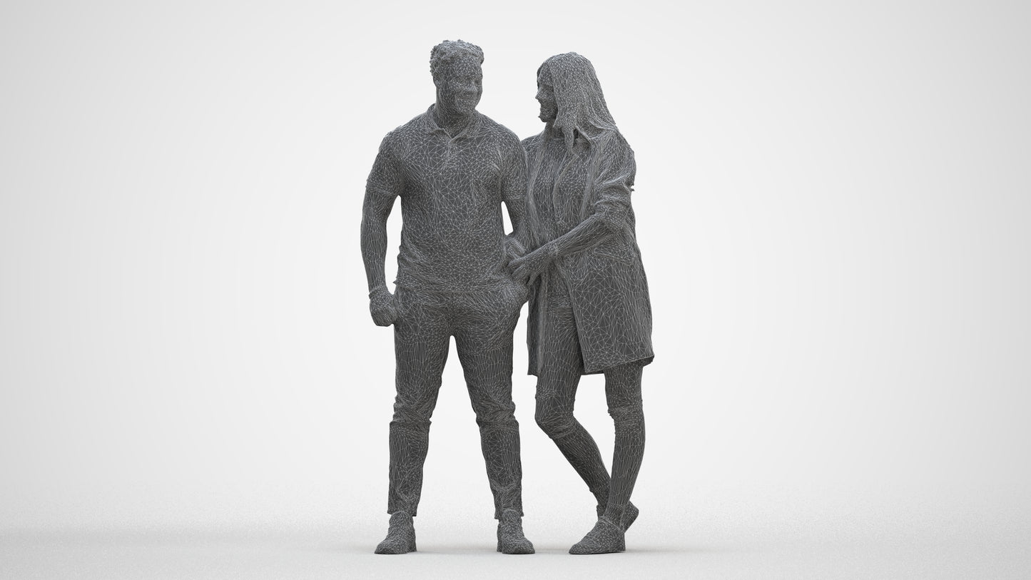 realistic 3D human man casual couple, archviz people FBX OBJ for Blender, three-quarter front view render