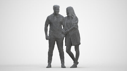 realistic 3D human man casual couple, archviz people FBX OBJ for Blender, three-quarter front view render