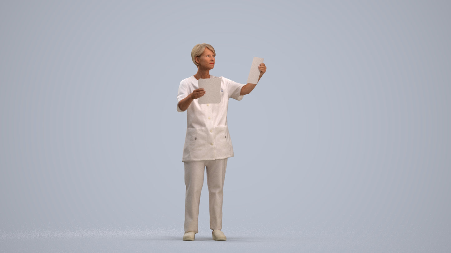scanned 3D senior woman medical, photogrammetry people for Enscape and V-Ray, standing pose render