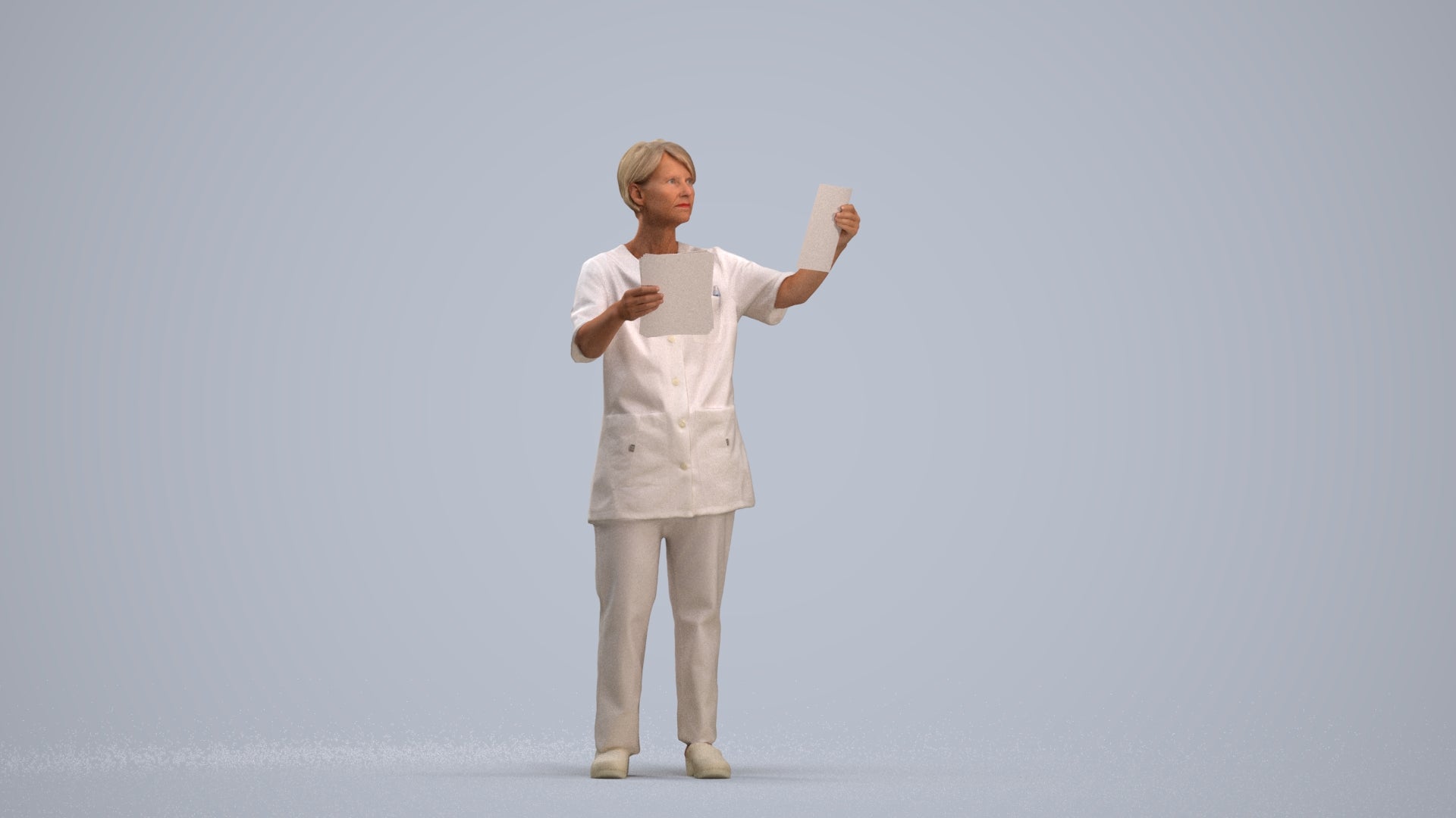 scanned 3D senior woman medical, photogrammetry people for Enscape and V-Ray, standing pose render