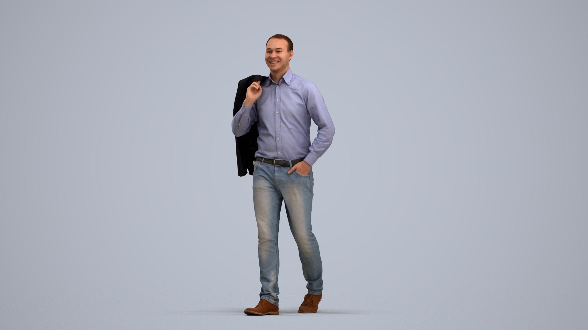 realistic 3D man business standing, scanned archviz people for Blender and 3ds Max, standing pose render