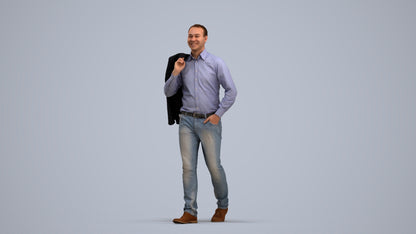 realistic 3D man business standing, scanned archviz people for Blender and 3ds Max, standing pose render