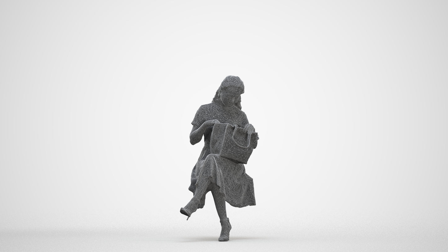 3D people model woman casual sitting, scanned human for 3ds Max rendering, three-quarter front view render