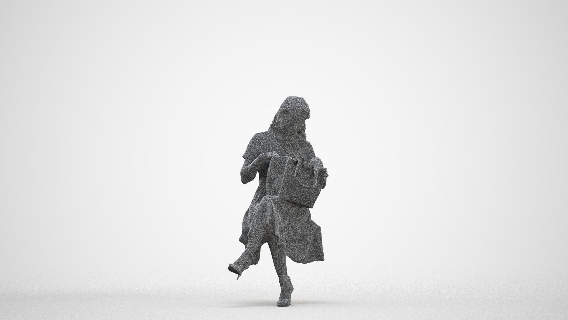 3D people model woman casual sitting, scanned human for 3ds Max rendering, three-quarter front view render