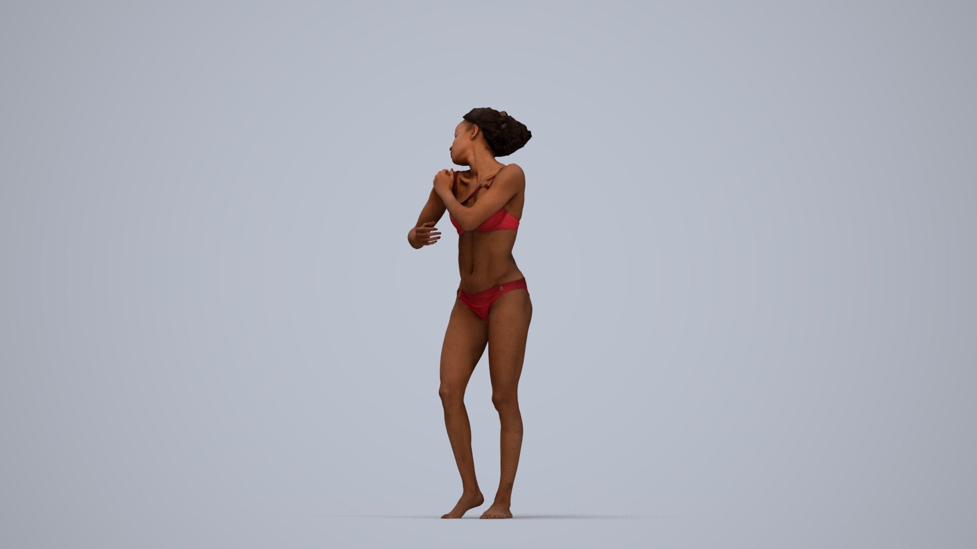 realistic 3D human woman pool, archviz people FBX OBJ for Blender, top-down view render