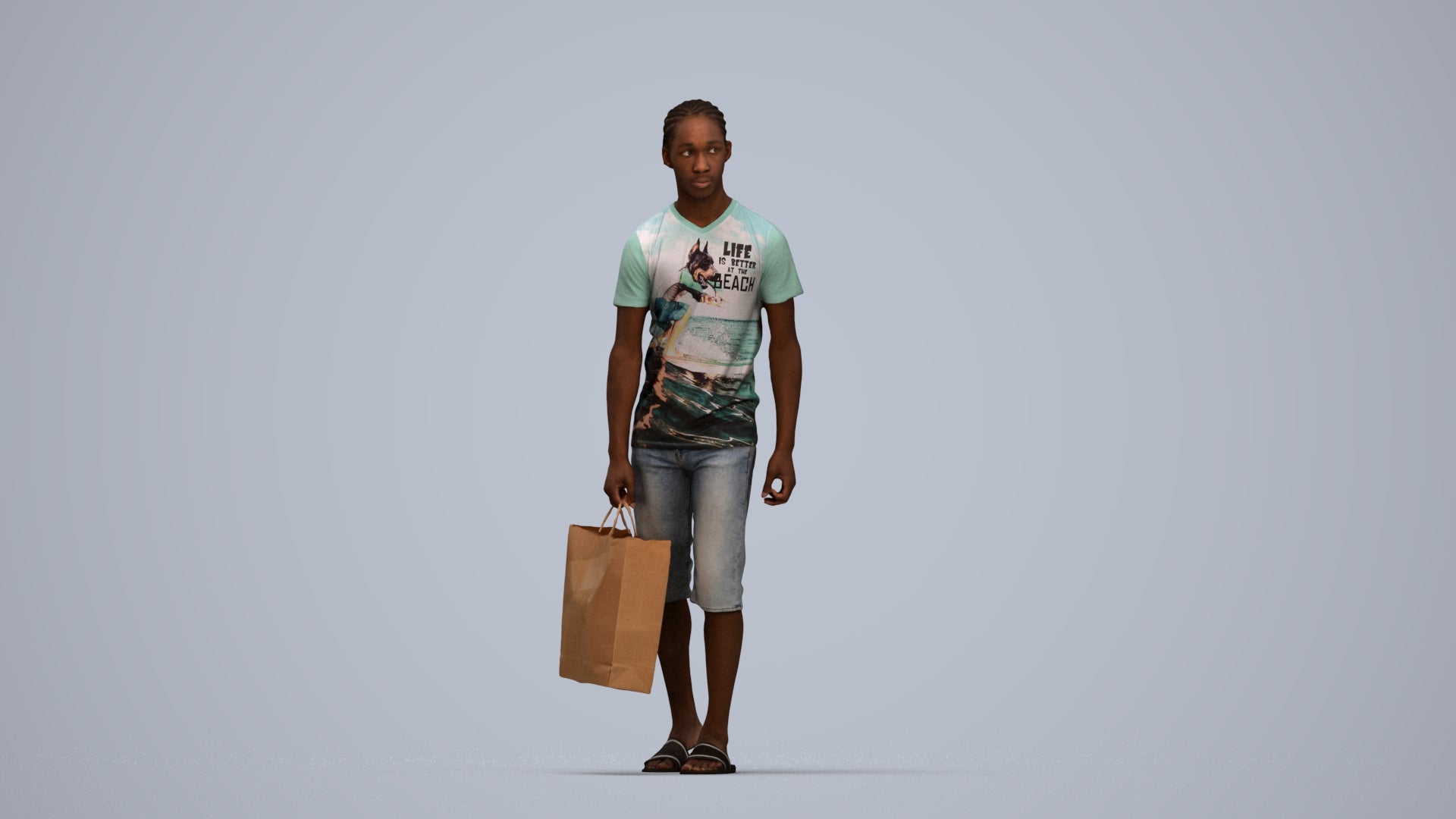 3D scanned boy shopping casual, photorealistic archviz people for Enscape and SketchUp, top-down view render