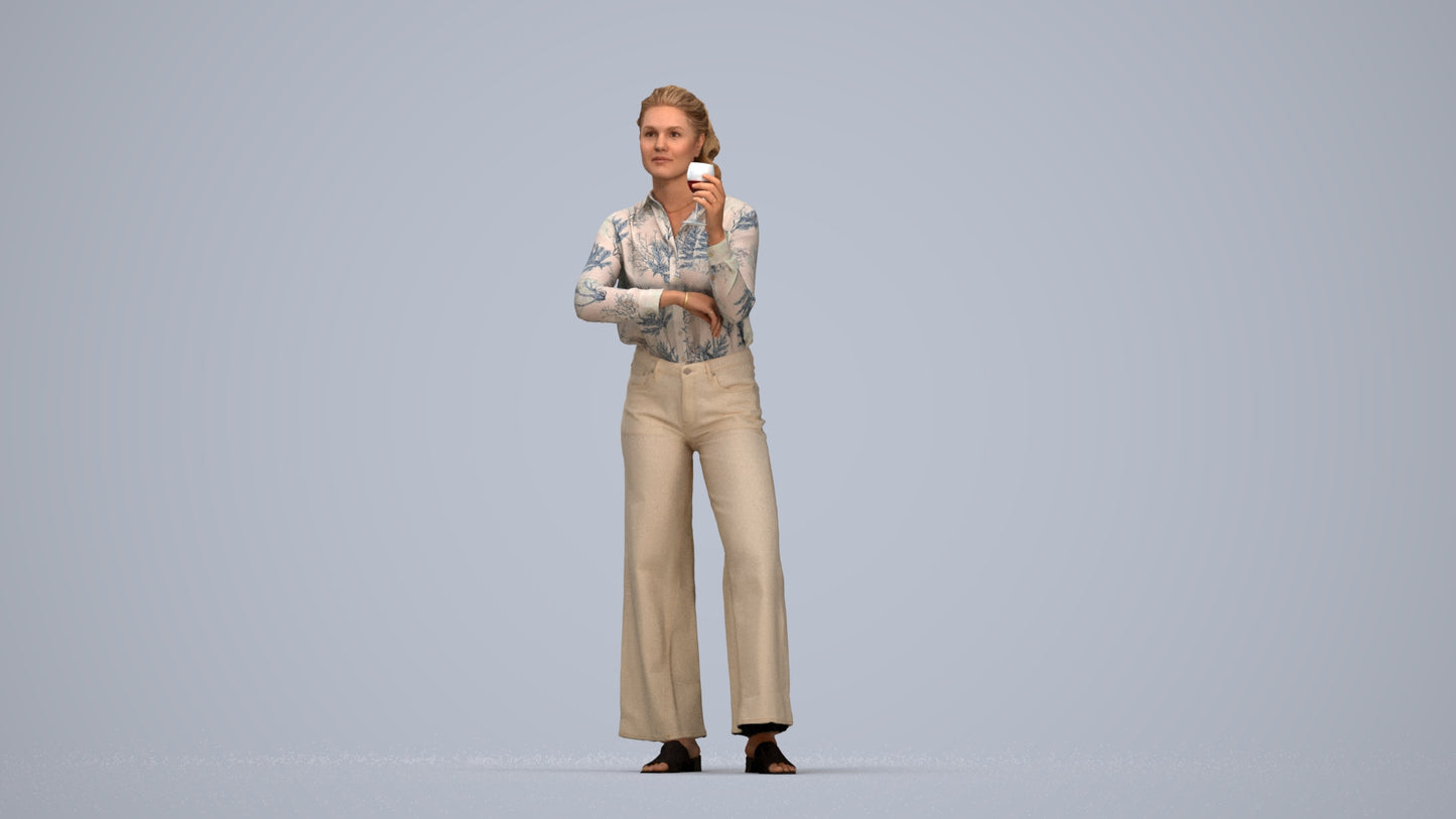 scanned 3D woman casual standing, photogrammetry people for Enscape and V-Ray, top-down view render