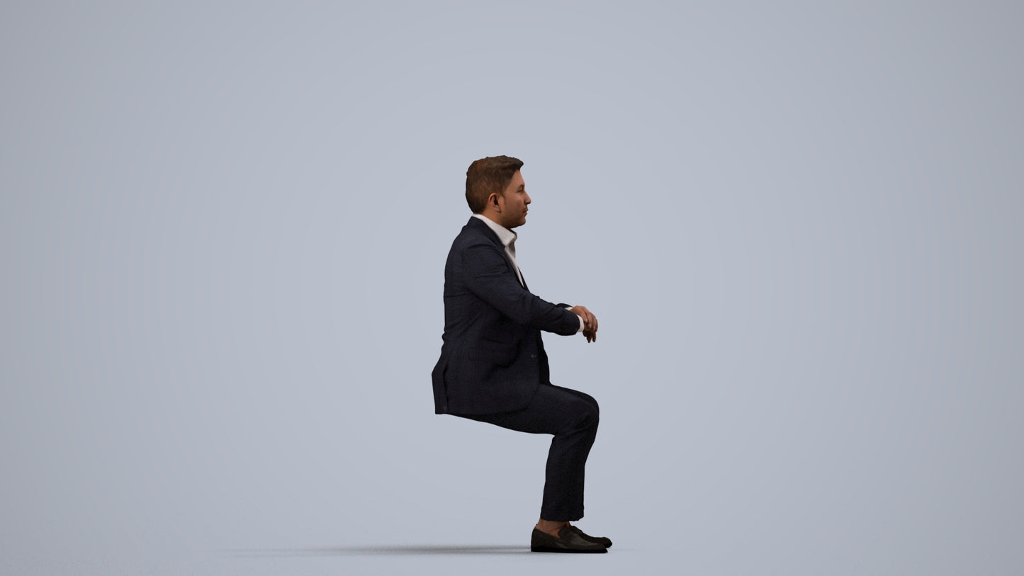 photogrammetry 3D man business, realistic human model archviz FBX, side view render