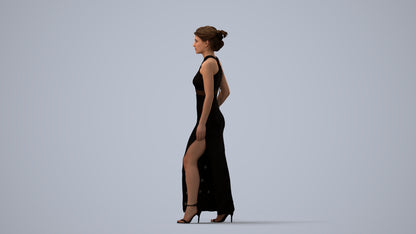 3D human model woman formal formalaffairs, photogrammetry scanned person for archviz, three-quarter view render