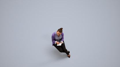 realistic 3D woman business sitting, scanned archviz people for Blender and 3ds Max, back view render