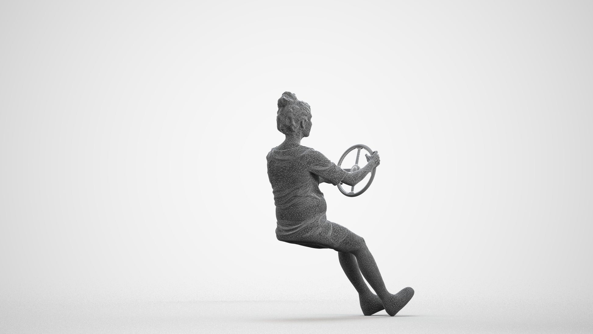 3D scanned boy driving casual, photorealistic archviz people for Enscape and SketchUp, wireframe front view