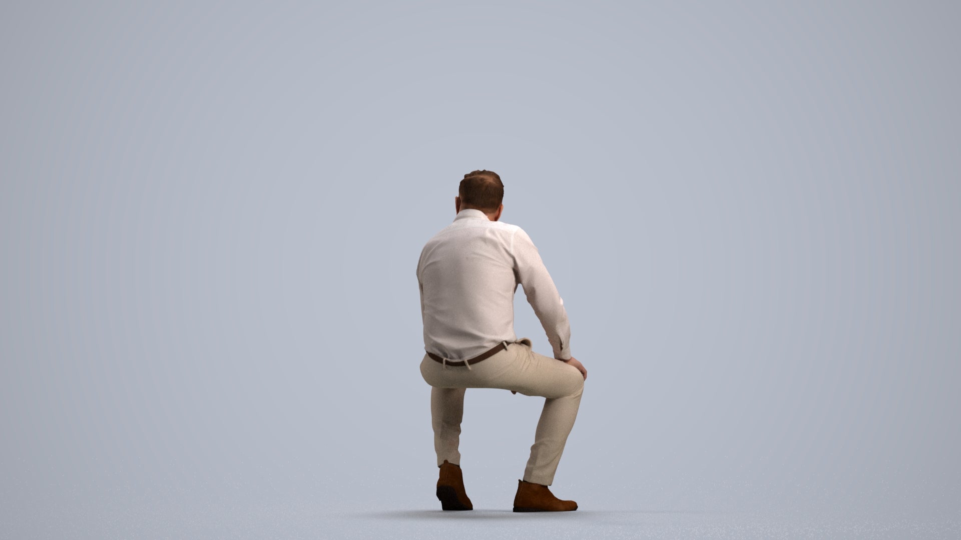 3D people model man casual sitting, scanned human for 3ds Max rendering, front view render