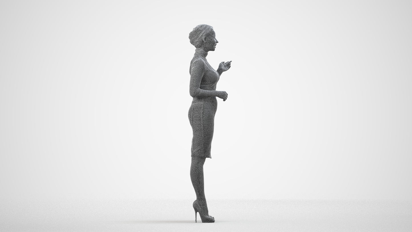 realistic 3D woman business, scanned archviz people for Blender and 3ds Max, wireframe side view