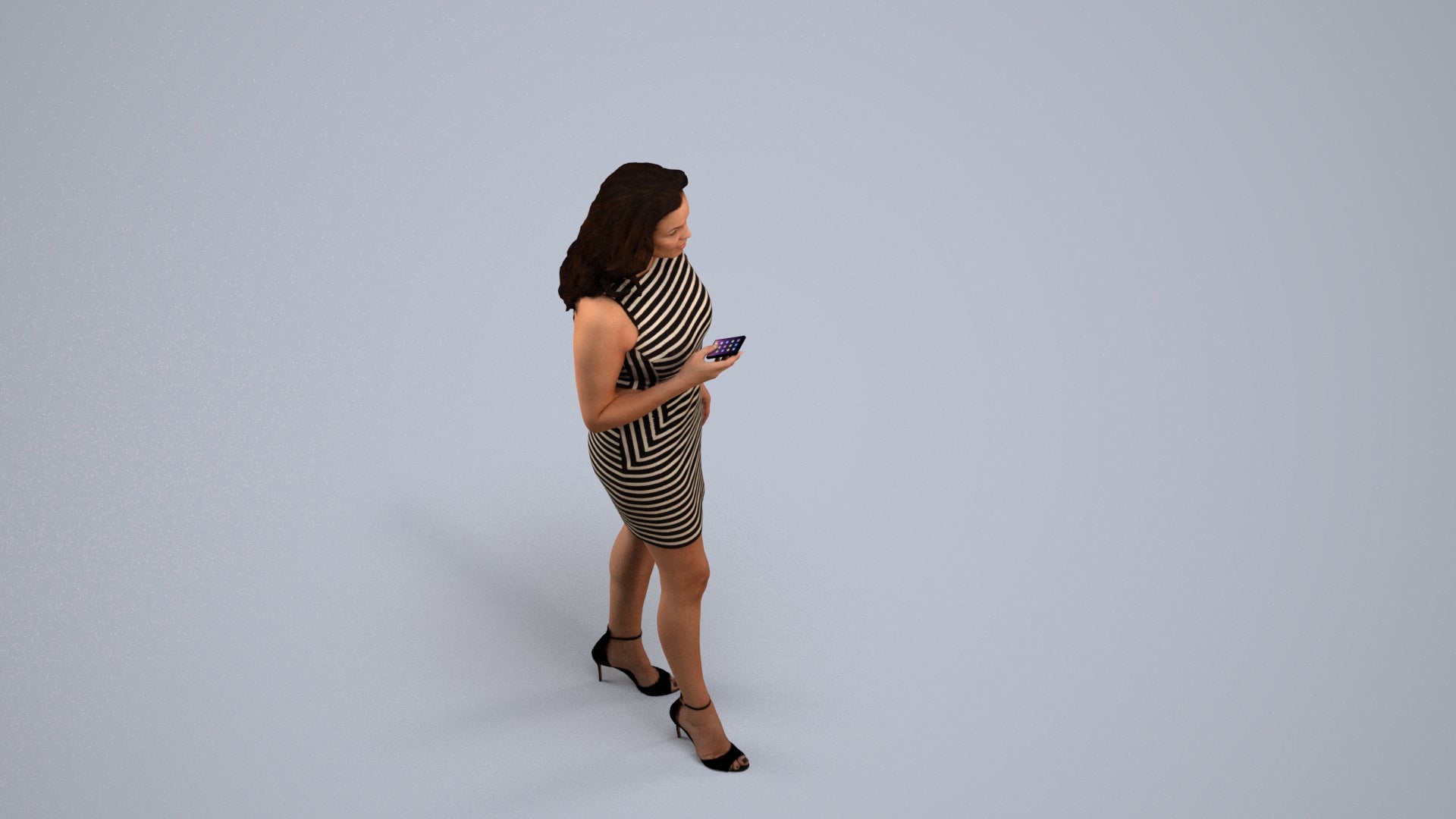 realistic 3D human woman casual walking, archviz people FBX OBJ for Blender, back view render