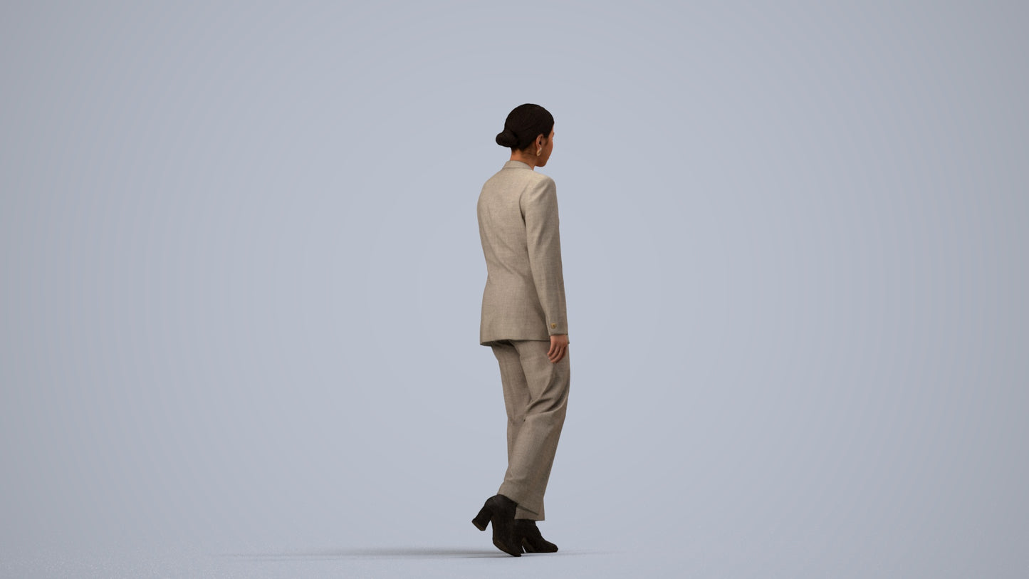 3D scanned woman standing business, photorealistic archviz people for Enscape and SketchUp, side view render