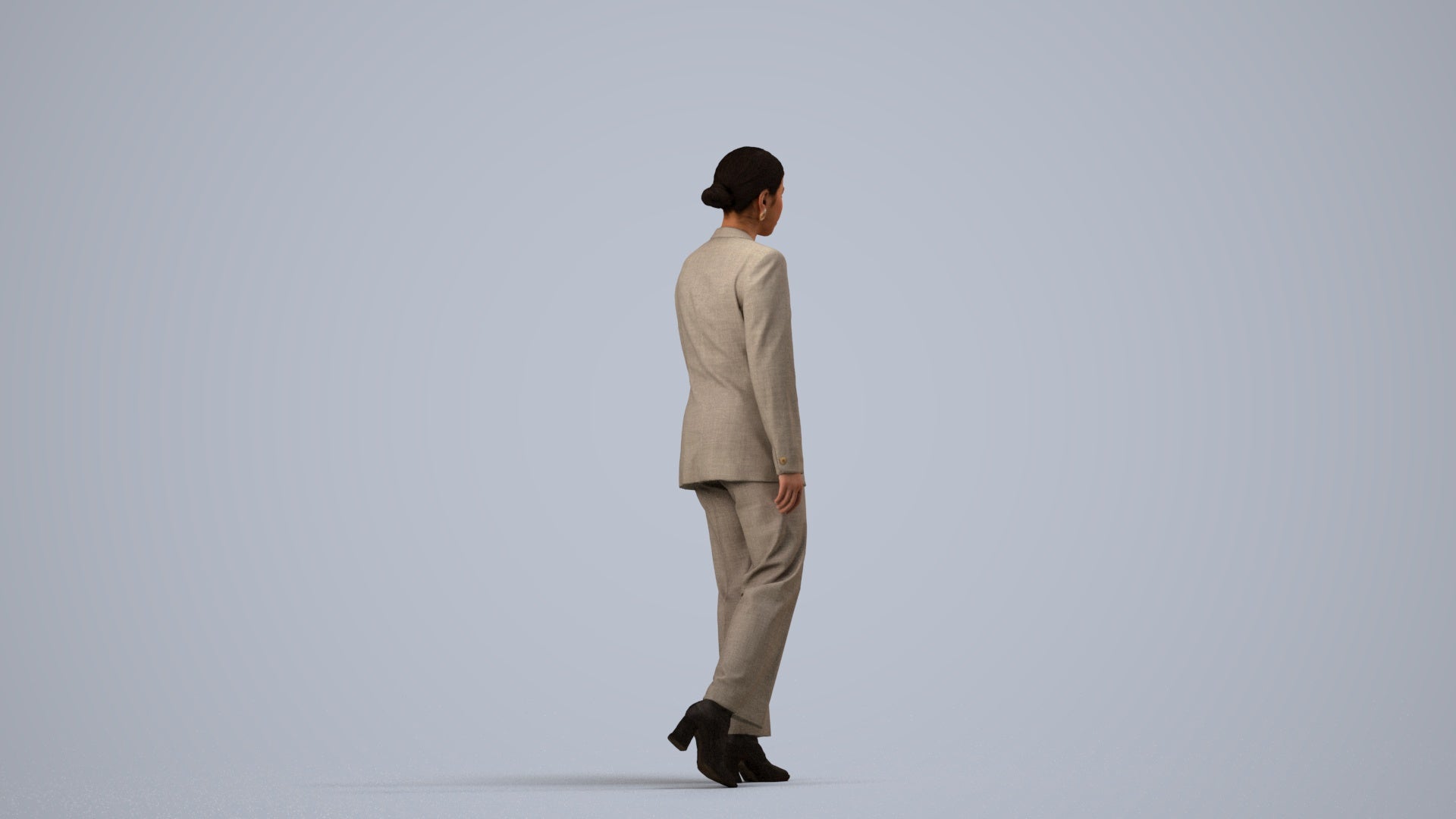 3D scanned woman standing business, photorealistic archviz people for Enscape and SketchUp, side view render