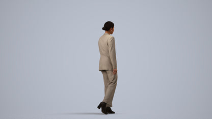 3D scanned woman standing business, photorealistic archviz people for Enscape and SketchUp, side view render