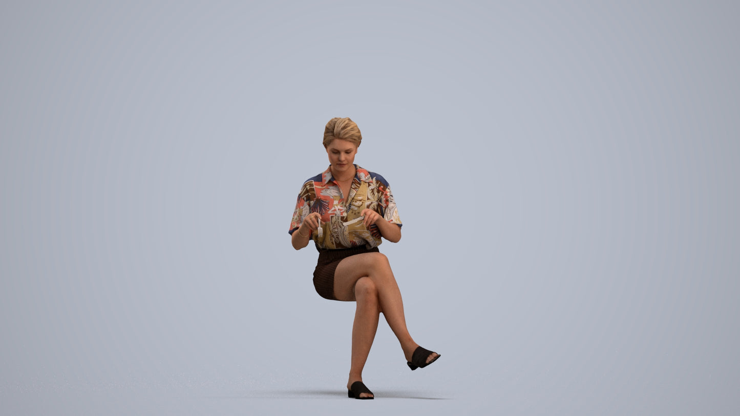 photogrammetry 3D woman casual sitting, realistic human model archviz FBX, standing pose render