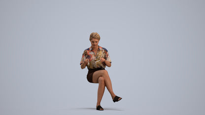 photogrammetry 3D woman casual sitting, realistic human model archviz FBX, standing pose render