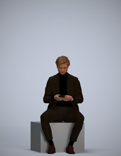 photogrammetry 3D man business sitting, realistic human model archviz FBX