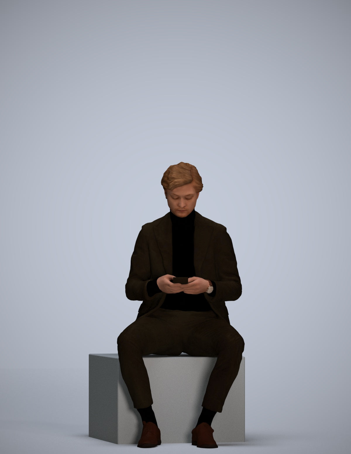 photogrammetry 3D man business sitting, realistic human model archviz FBX