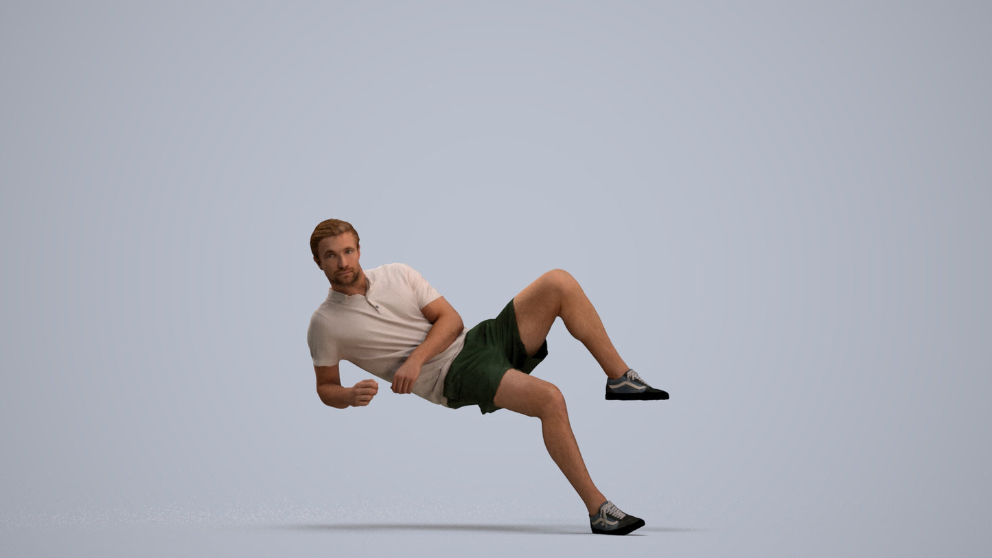3D human model man casual sitting, photogrammetry scanned person for archviz, standing pose render