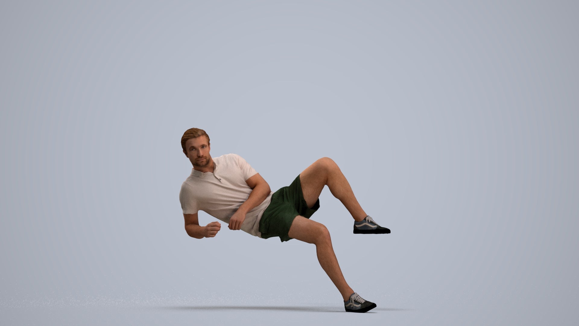 3D human model man casual sitting, photogrammetry scanned person for archviz, standing pose render