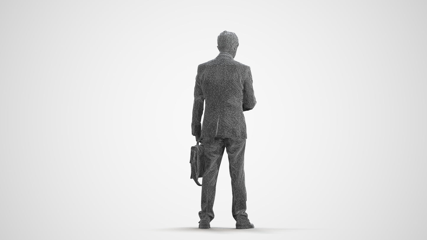 3D people model man business, scanned human for 3ds Max rendering, wireframe front view