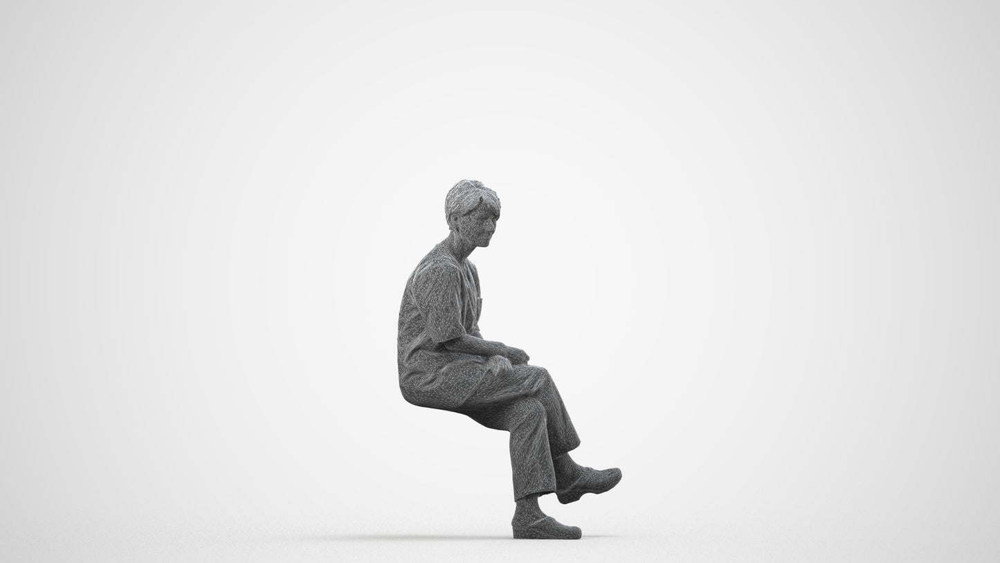 realistic 3D people senior woman medical, render-ready for V-Ray and Corona, FBX OBJ, wireframe side view