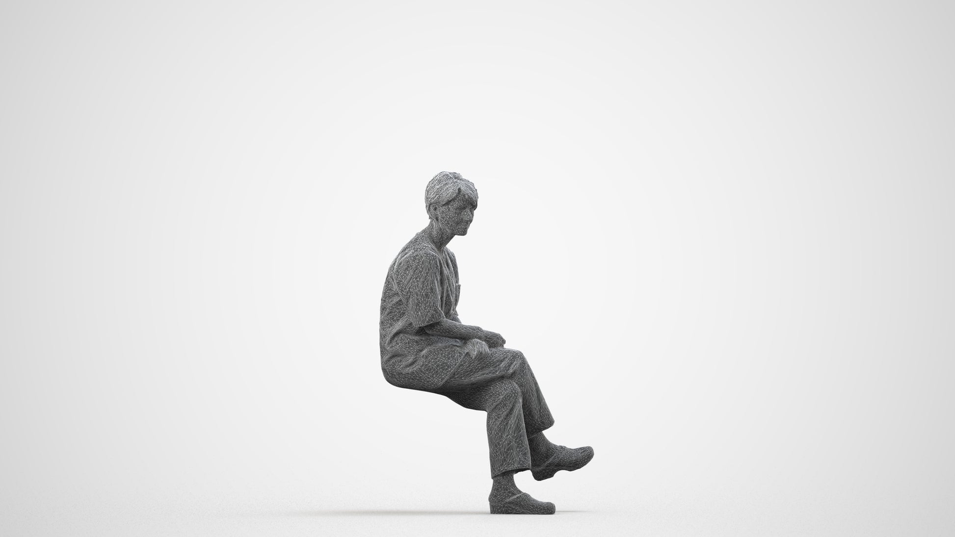 realistic 3D people senior woman medical, render-ready for V-Ray and Corona, FBX OBJ, wireframe side view
