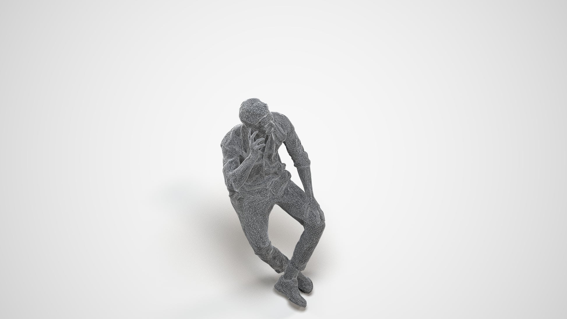realistic 3D people man casual sitting, render-ready for V-Ray and Corona, FBX OBJ, wireframe three-quarter view