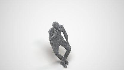 realistic 3D people man casual sitting, render-ready for V-Ray and Corona, FBX OBJ, wireframe three-quarter view