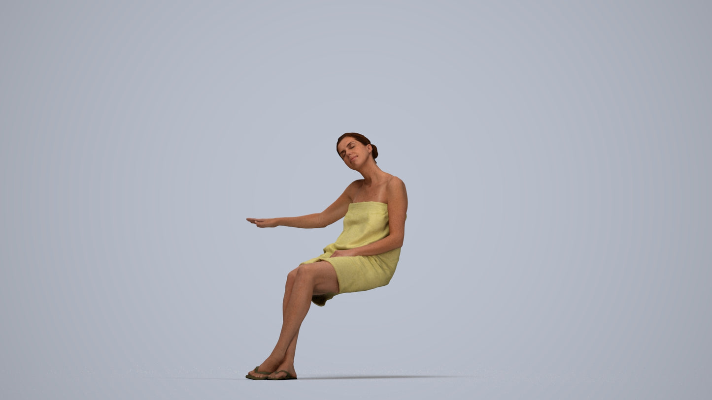 photogrammetry 3D woman casual bathroom, realistic human model archviz FBX, top-down view render