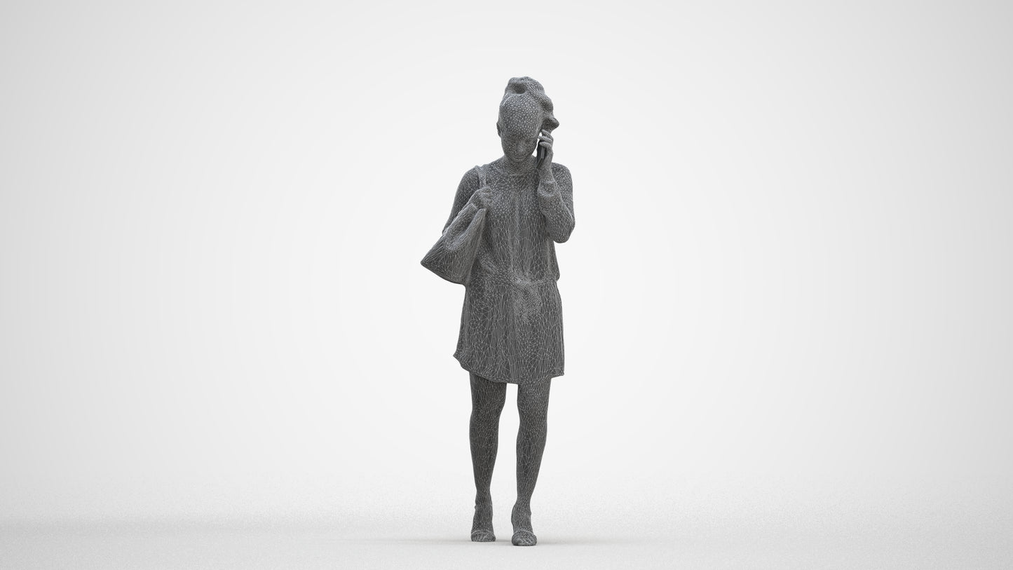 3D people model woman casual walking, scanned human for 3ds Max rendering, three-quarter front view render