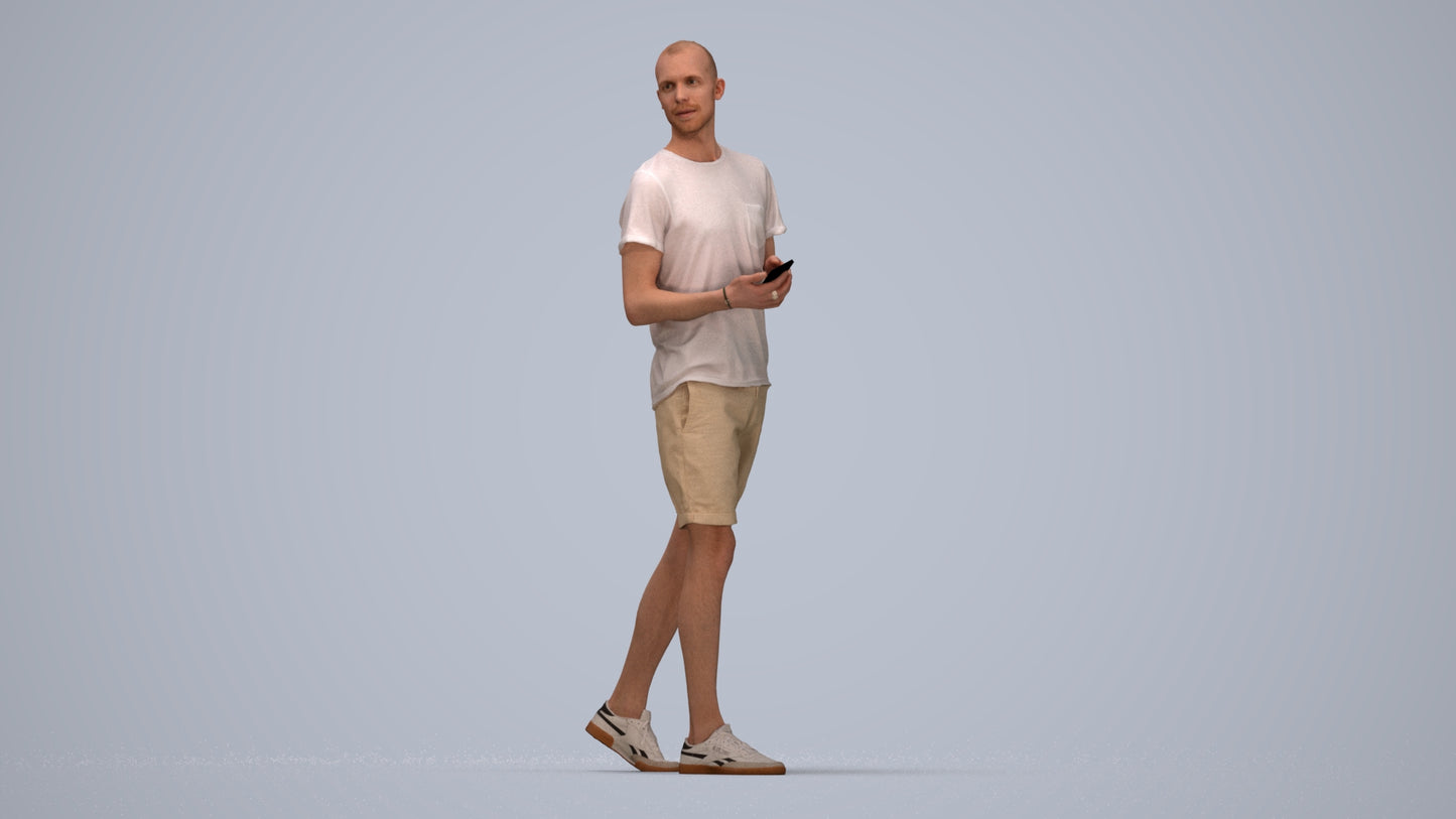 realistic 3D people man casual standing, render-ready for V-Ray and Corona, FBX OBJ, top-down view render