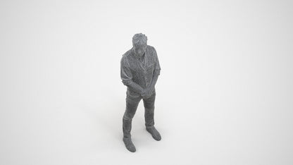 scanned 3D man casual standing, photogrammetry people for Enscape and V-Ray, wireframe three-quarter view