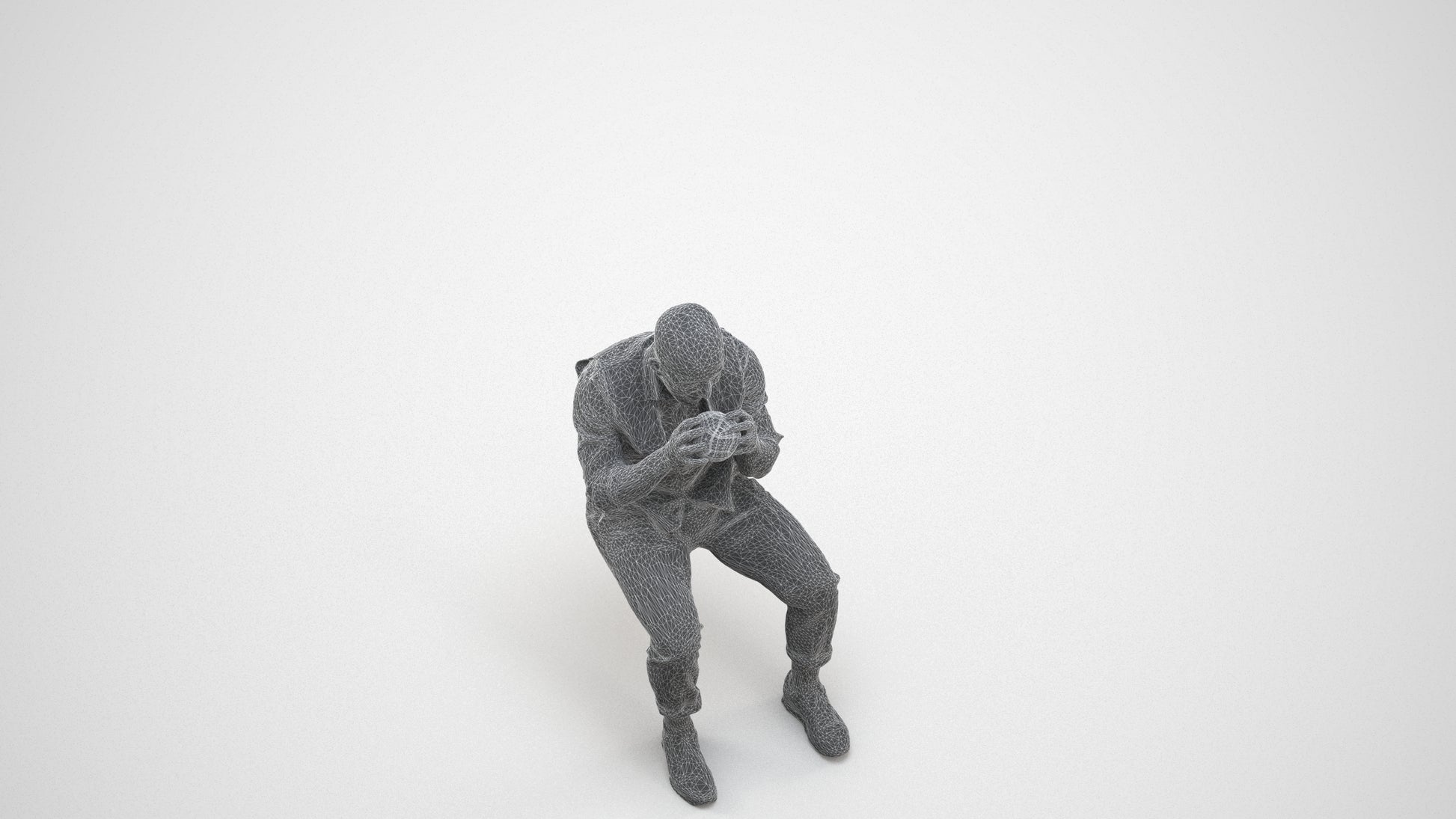 realistic 3D people man business sitting, render-ready for V-Ray and Corona, FBX OBJ, wireframe three-quarter view
