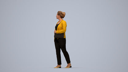 3D human model woman business walking, photogrammetry scanned person for archviz, top-down view render