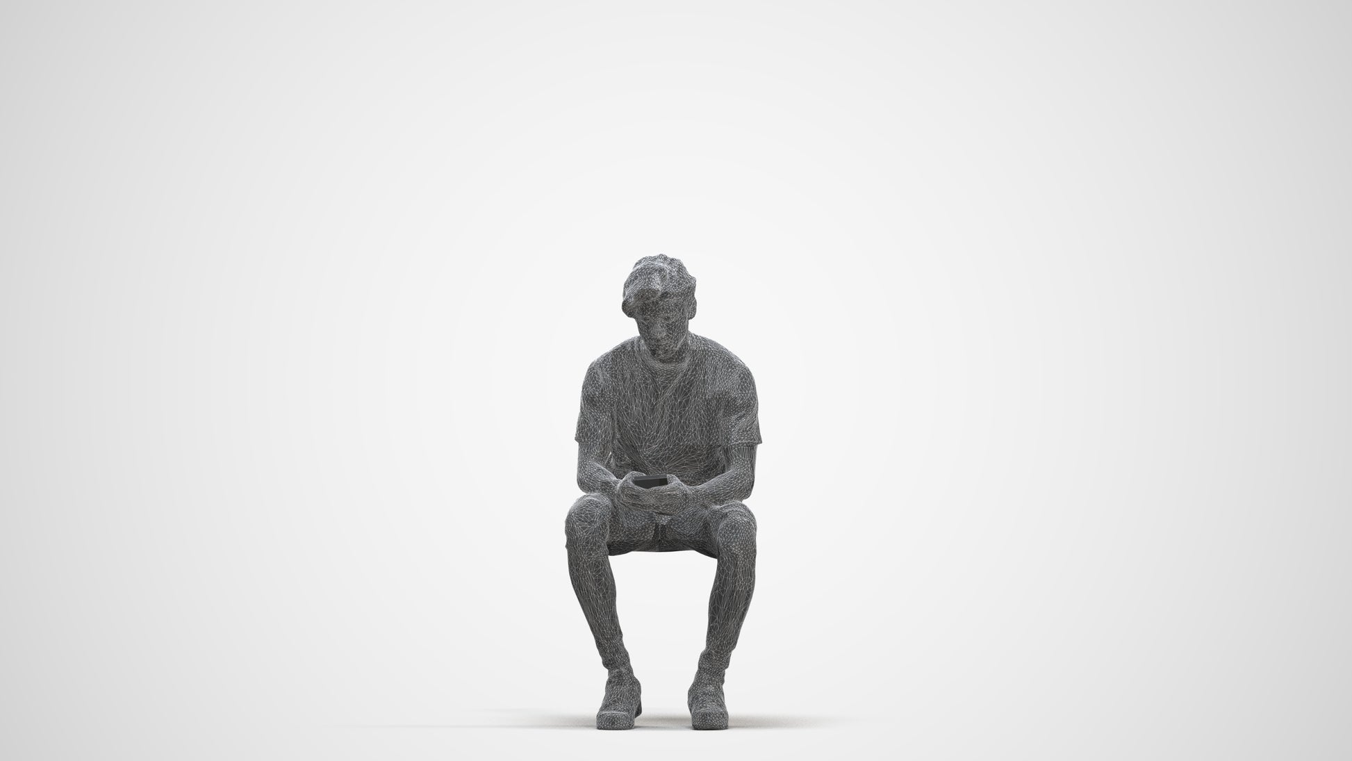 realistic 3D human man casual sitting, archviz people FBX OBJ for Blender, three-quarter front view render
